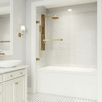 VIGO Rialto 34 in. W x 58 in. H Frameless Hinged Bathtub Door in Matte Brushed Gold