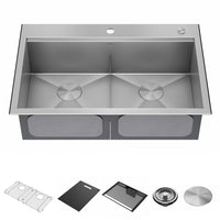 Delta Faucet Delta Rivet 33 inch Workstation Kitchen Sink Drop-In Top Mount Stainless Steel 50/50 Double Bowl