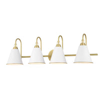 GlucksteinElements Allegra 4-Light Brushed Brass Gold Finish with White Metal Shade Bathroom Vanity Light