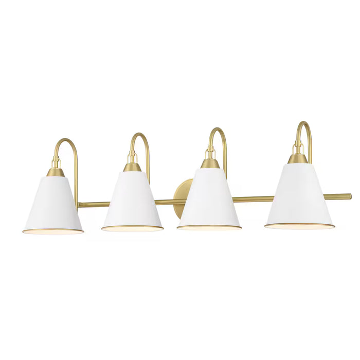 GlucksteinElements Allegra 4-Light Brushed Brass Gold Finish with White Metal Shade Bathroom Vanity Light