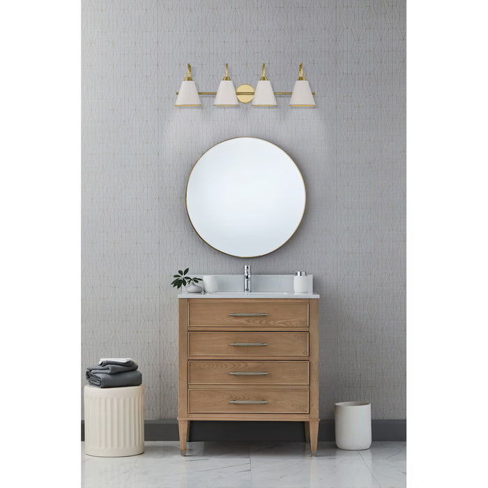 GlucksteinElements Allegra 4-Light Brushed Brass Gold Finish with White Metal Shade Bathroom Vanity Light