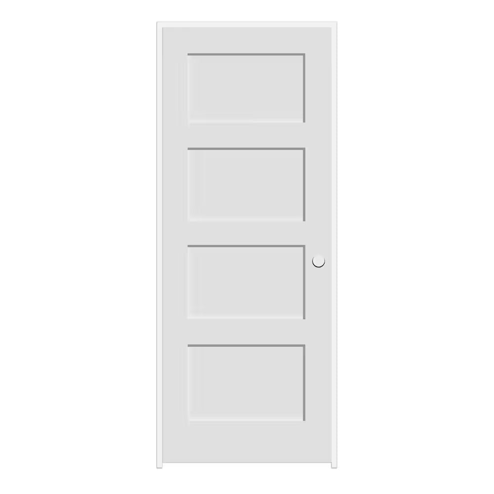 Milette 30-inch x 80-inch Primed 4-Panel Solid Wood Shaker Style Prehung Interior Door Left Hand MDF (Paint Grade)