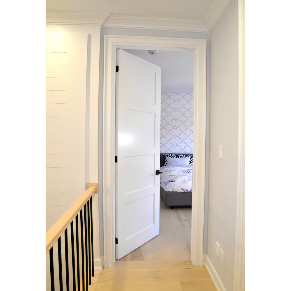 Milette 30-inch x 80-inch Primed 4-Panel Solid Wood Shaker Style Prehung Interior Door Left Hand MDF (Paint Grade)