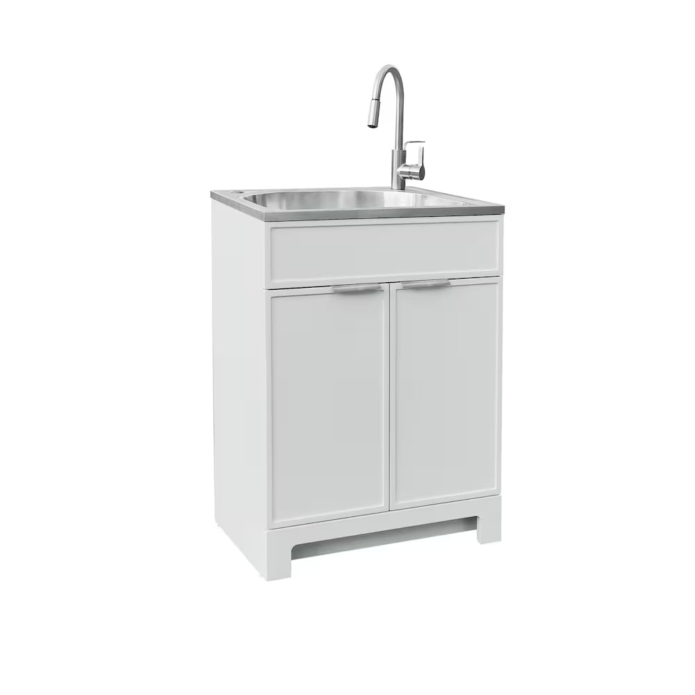 Stainless Steel Laundry Sink White Shaker Style Cabinet Faucet Combo