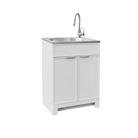 Stainless Steel Laundry Sink White Shaker Style Cabinet Faucet Combo