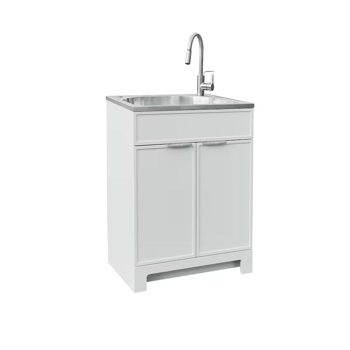 Stainless Steel Laundry Sink White Shaker Style Cabinet Faucet Combo