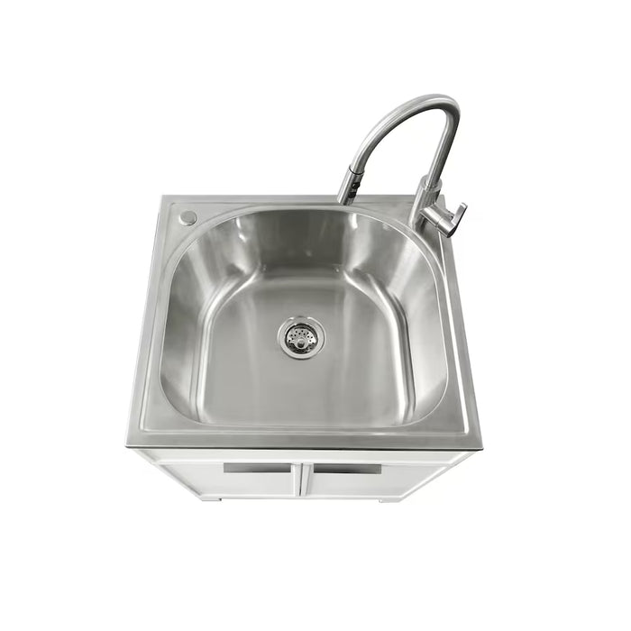 Stainless Steel Laundry Sink White Shaker Style Cabinet Faucet Combo