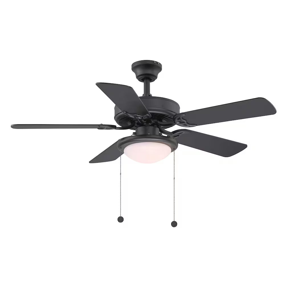 HDG Trice 44-inch Indoor Matte Black Ceiling Fan with Light Kit and Pull Chains