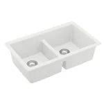 Karran 32 inch Undermount Double Equal Bowl Quartz Kitchen Sink in White