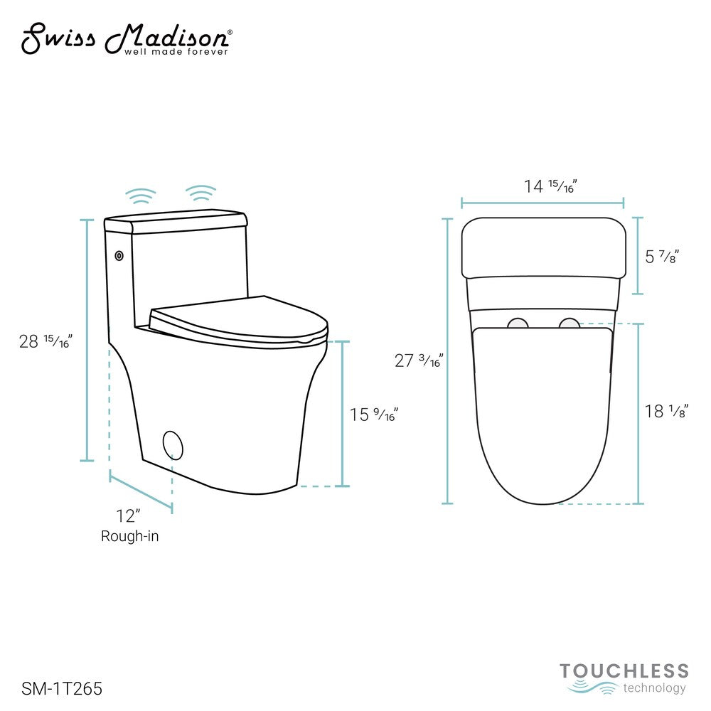Swiss Madison Hugo 1.1/1.6 GPF One-Piece Elongated Toilet Dual-Flush Touchless in White