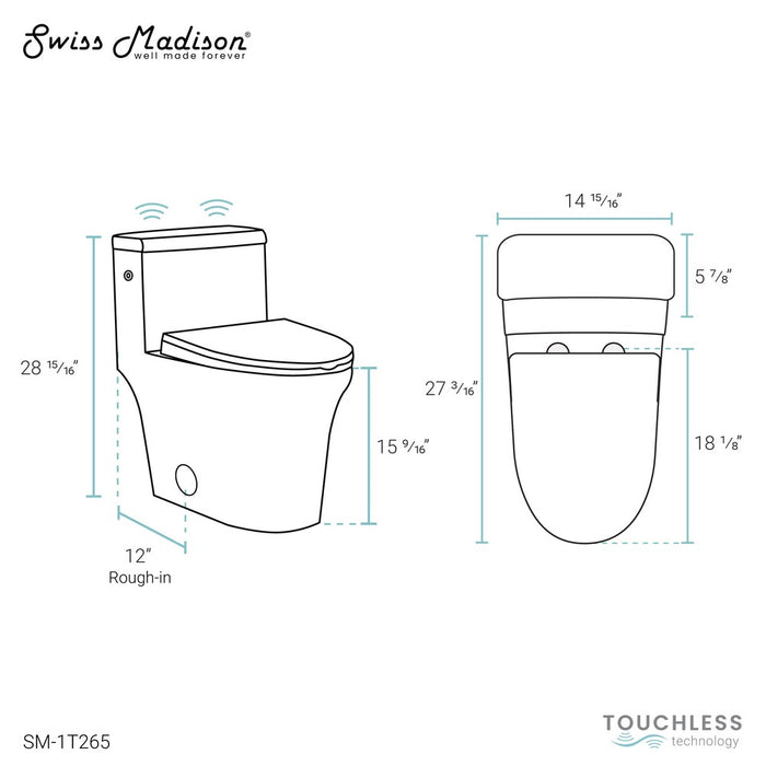Swiss Madison Hugo 1.1/1.6 GPF One-Piece Elongated Toilet Dual-Flush Touchless in White