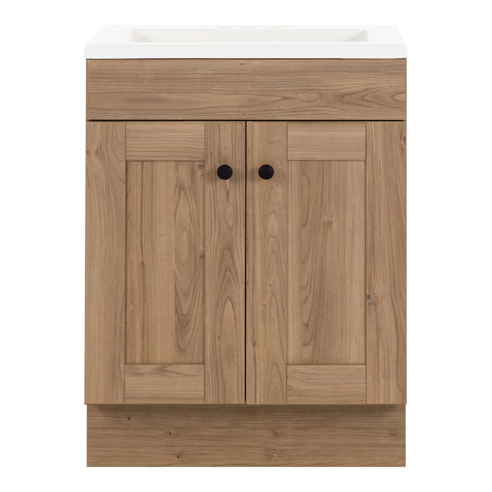 Glacier Bay Addison 24-inch W Bathroom Vanity in Sand Elm with Cultured Marble Vanity Sink Top