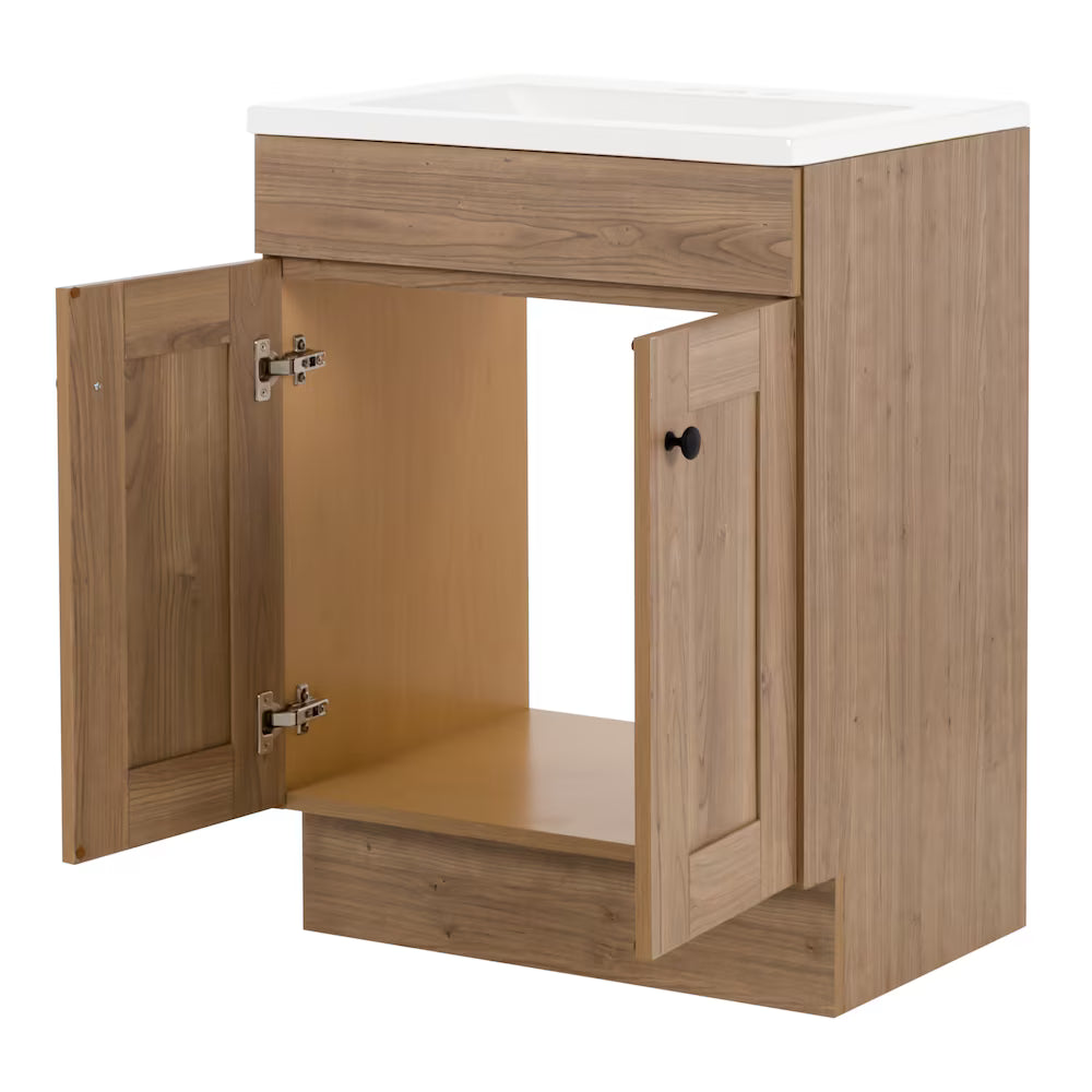 Glacier Bay Addison 24-inch W Bathroom Vanity in Sand Elm with Cultured Marble Vanity Sink Top