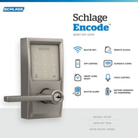 Schlage Encode Smart Lock Wifi Lever Century Satin Nickel
