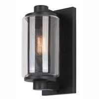Jagger 1-Light Black Outdoor Wall Sconce with Clear Glass Shade and Mesh