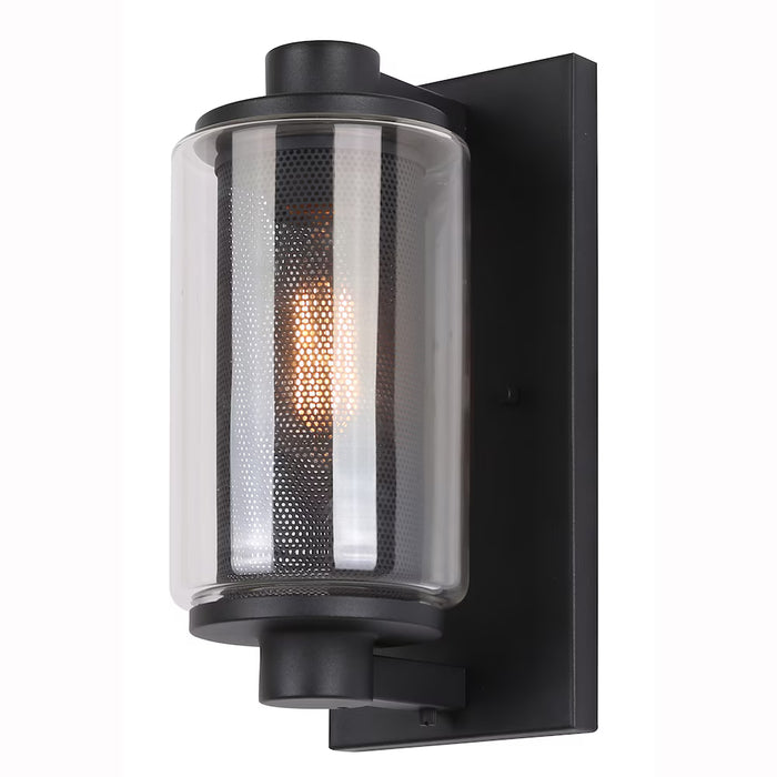 Jagger 1-Light Black Outdoor Wall Sconce with Clear Glass Shade and Mesh
