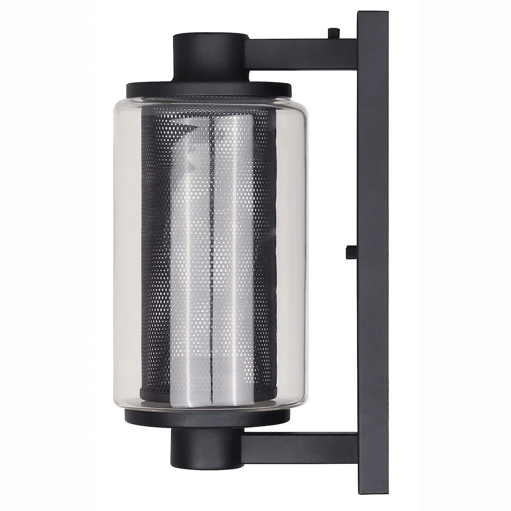 Jagger 1-Light Black Outdoor Wall Sconce with Clear Glass Shade and Mesh