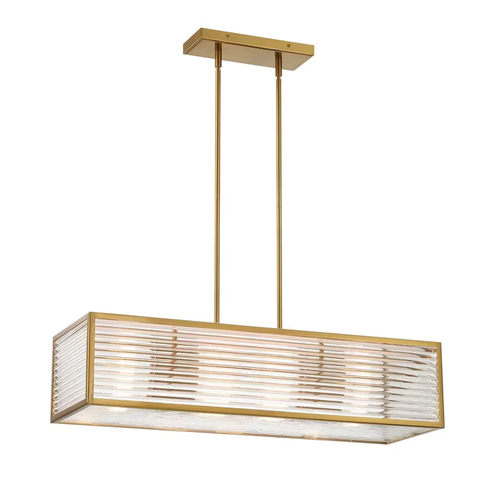 GlucksteinElements Plaza 4-Light 60W Brass Chandelier with Clear Reeded Glass Shade