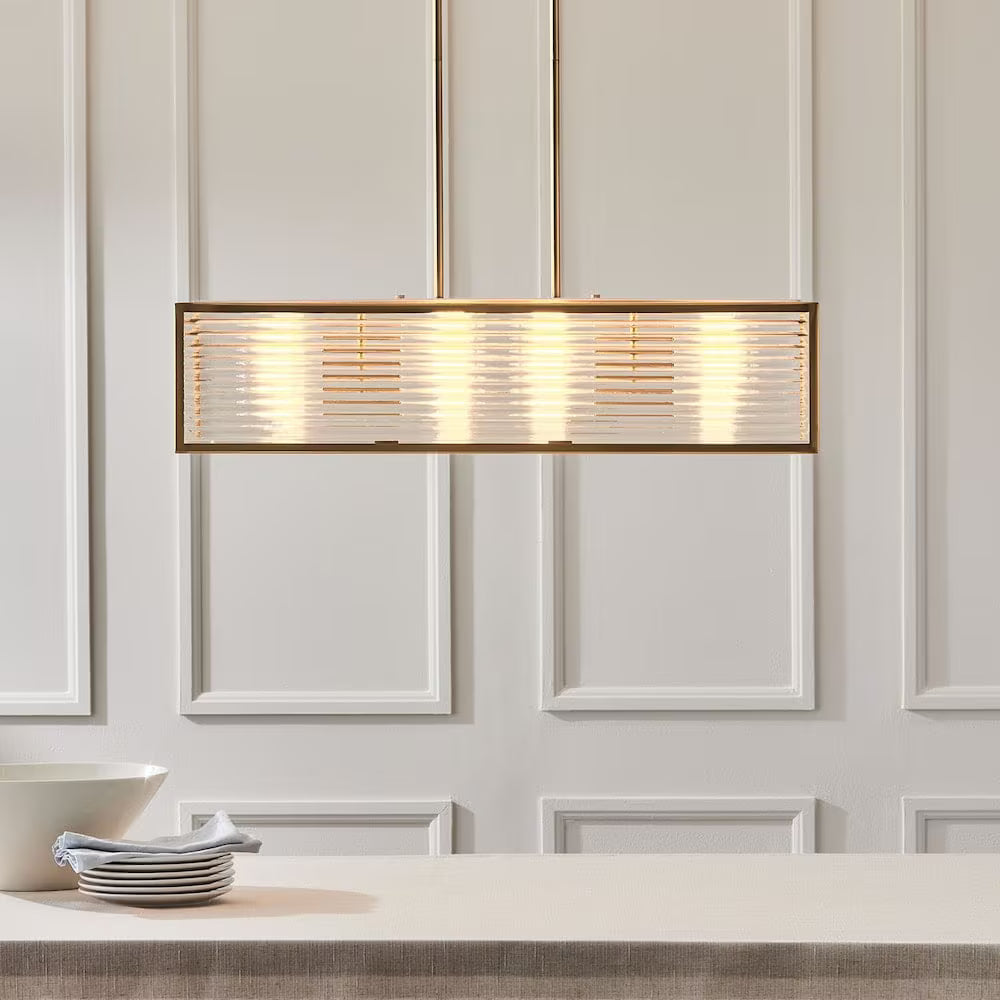 GlucksteinElements Plaza 4-Light 60W Brass Chandelier with Clear Reeded Glass Shade