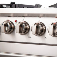 Forno Capriasca 30-inch Freestanding Dual Fuel Range All Stainless Steel, 5 Brass Burners, 4.32 cu.ft.