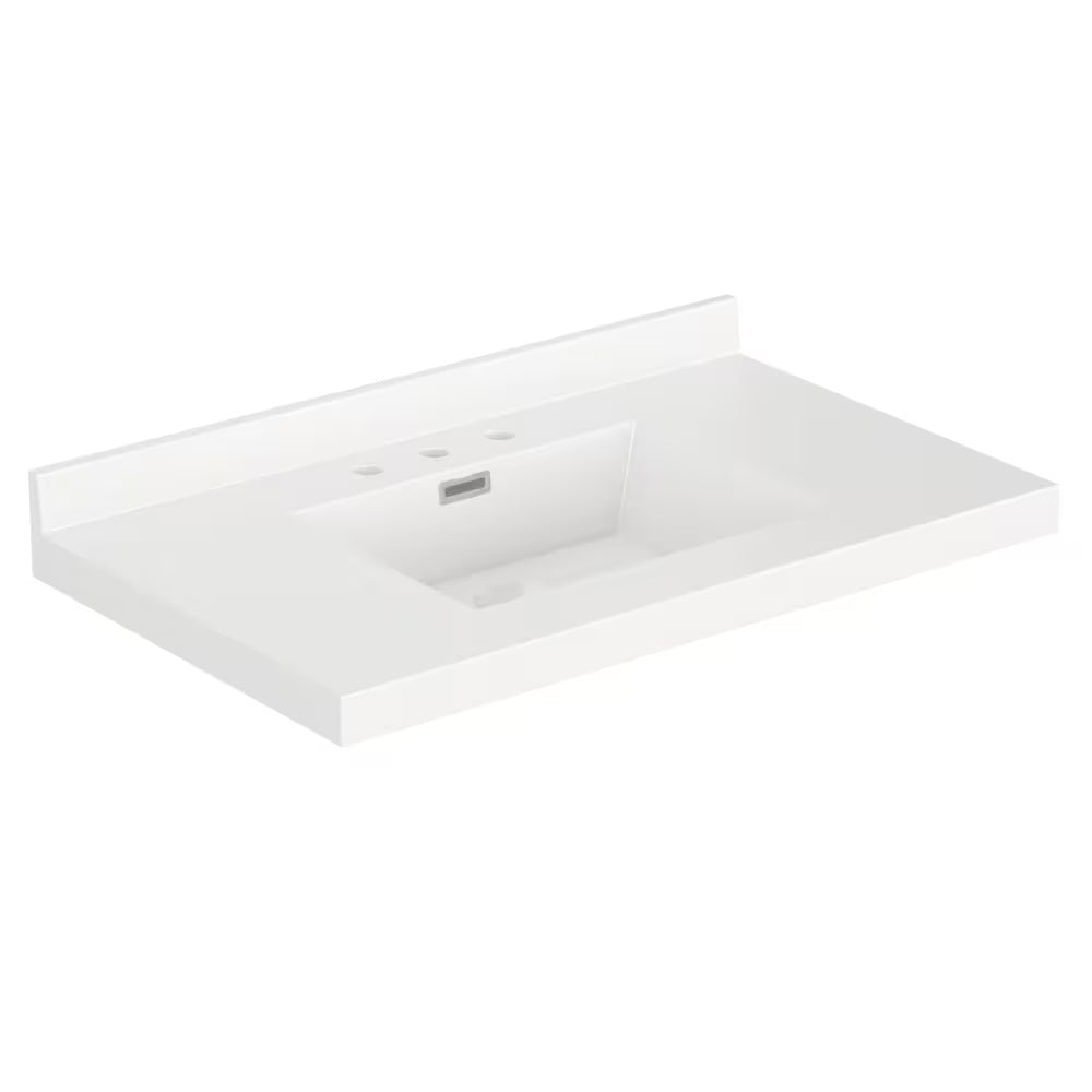 Magick Woods 37-Inch Width x 22-Inch Depth White Vanity Top with Rectangular Integrated Bowl