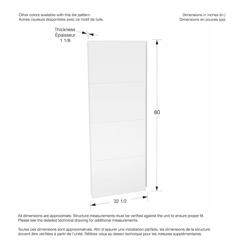 MAAX Utile 32 in. L x 80 in. H Single Side Shower Wall Panel in Erosion Bora White Matte Finish