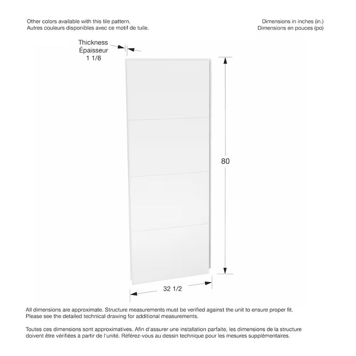 MAAX Utile 32 in. L x 80 in. H Single Side Shower Wall Panel in Erosion Bora White Matte Finish