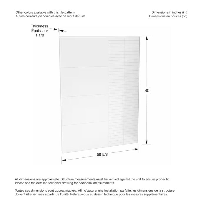 MAAX Utile 60 in. L x 80 in. H Single Back Shower Wall Panel in Erosion Bora White Matte Finish