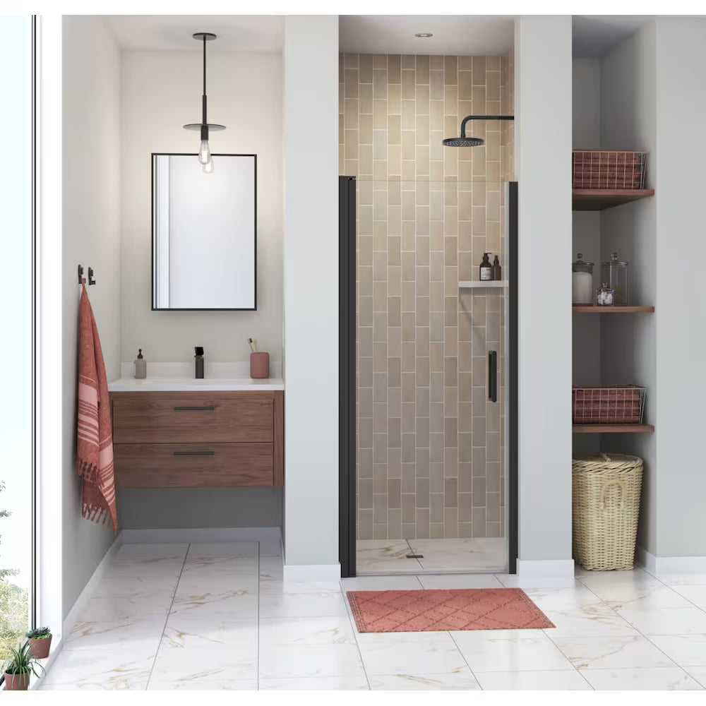 MAAX Cappadocia 33 to 35 in. W x 68 in. H Frameless Reversible Shower Door with 180-Degree Pivot Opening in Matte Black & Clear Tempered Glass