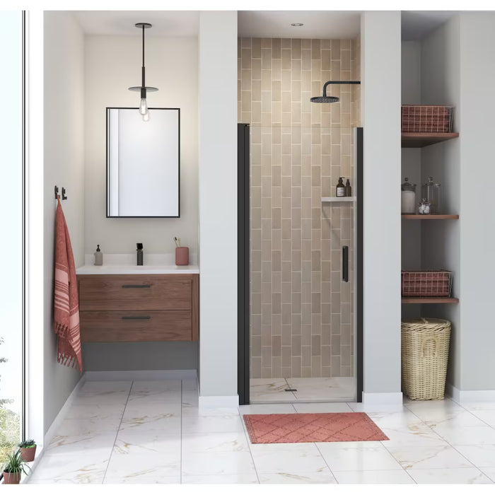 MAAX Cappadocia 33 to 35 in. W x 68 in. H Frameless Reversible Shower Door with 180-Degree Pivot Opening in Matte Black & Clear Tempered Glass