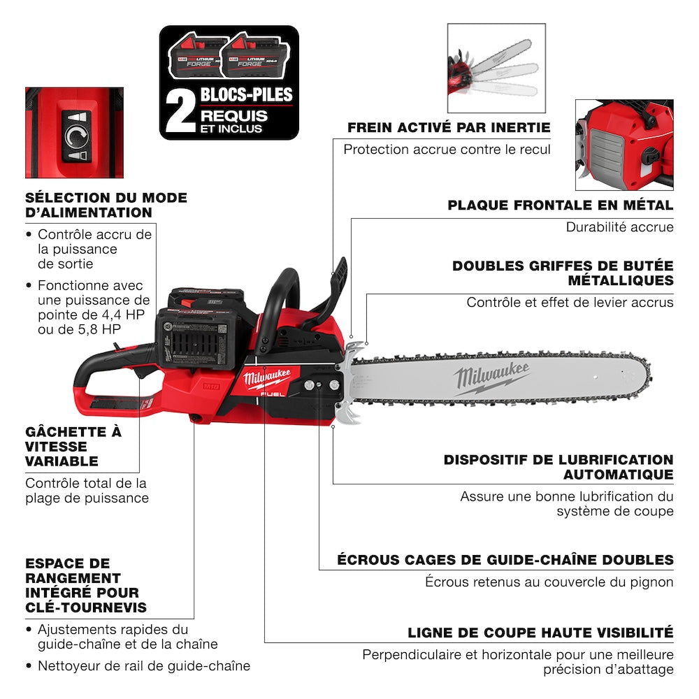 MILWAUKEE
Fuel™ 20" Dual Battery Chainsaw Kit, Battery Powered, 5.8 HP