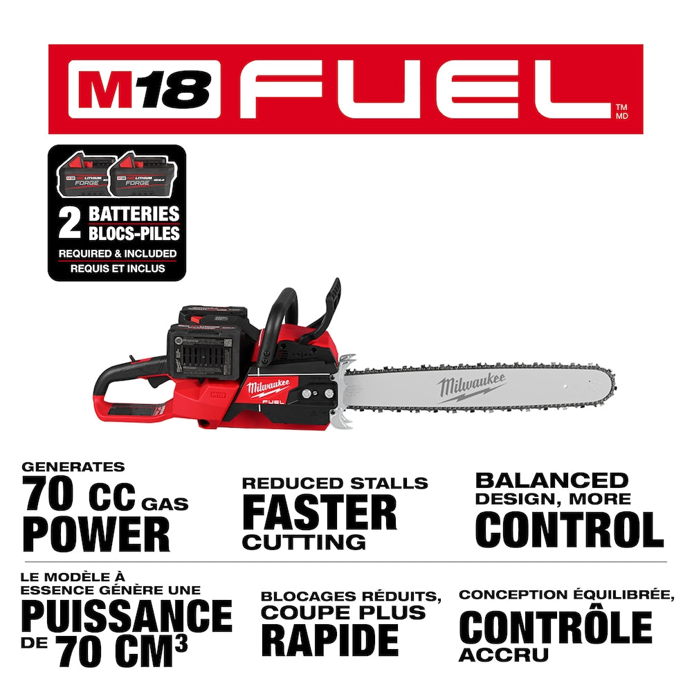 MILWAUKEE
Fuel™ 20" Dual Battery Chainsaw Kit, Battery Powered, 5.8 HP