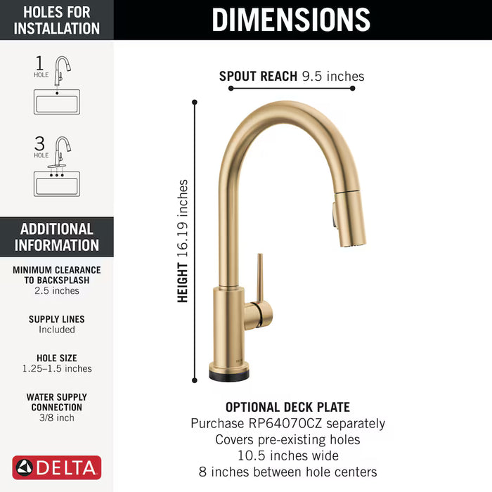 Delta Trinsic Single-Handle Pull-Down Kitchen Faucet Touch2O Touchless Technology, Champagne Bronze