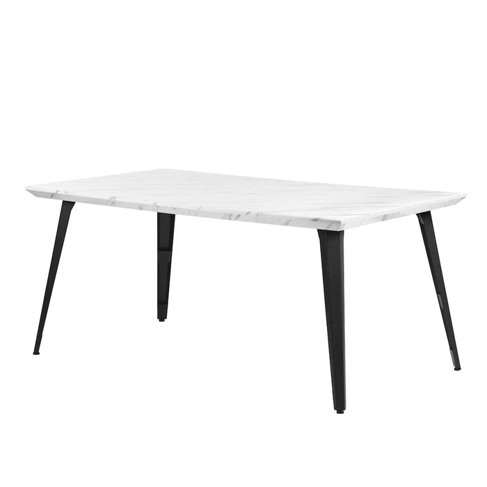 Homy Casa 63 in. Farmhouse White Faux Marble Rectangular Dining Table for 6