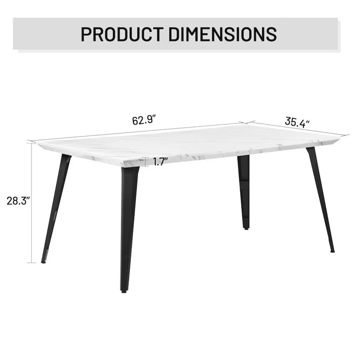 Homy Casa 63 in. Farmhouse White Faux Marble Rectangular Dining Table for 6