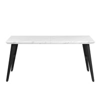 Homy Casa 63 in. Farmhouse White Faux Marble Rectangular Dining Table for 6