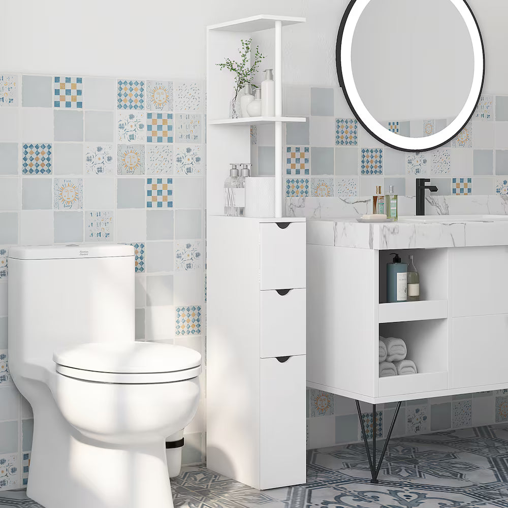 HOMCOM 5.9-inch Bathroom Floor Cabinet with Drawers and Open Shelves in White