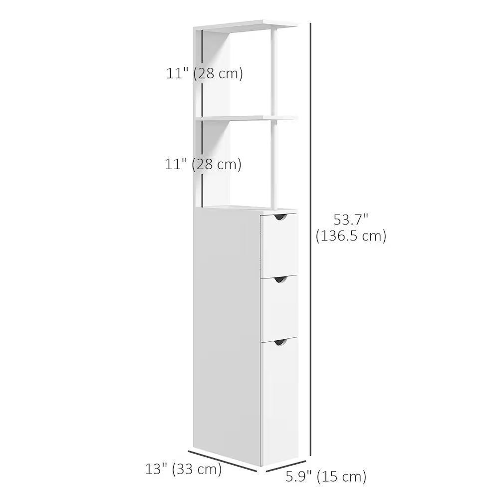HOMCOM 5.9-inch Bathroom Floor Cabinet with Drawers and Open Shelves in White