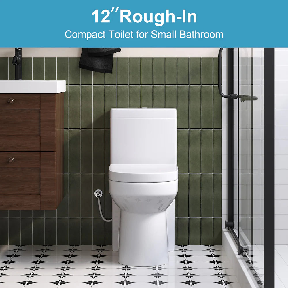 HOROW 1-Piece 4.0/6.0 LPF Dual Flush Round Compact Toilet in White with UF Soft Close Seat Included
