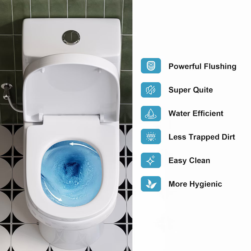 HOROW 1-Piece 4.0/6.0 LPF Dual Flush Round Compact Toilet in White with UF Soft Close Seat Included