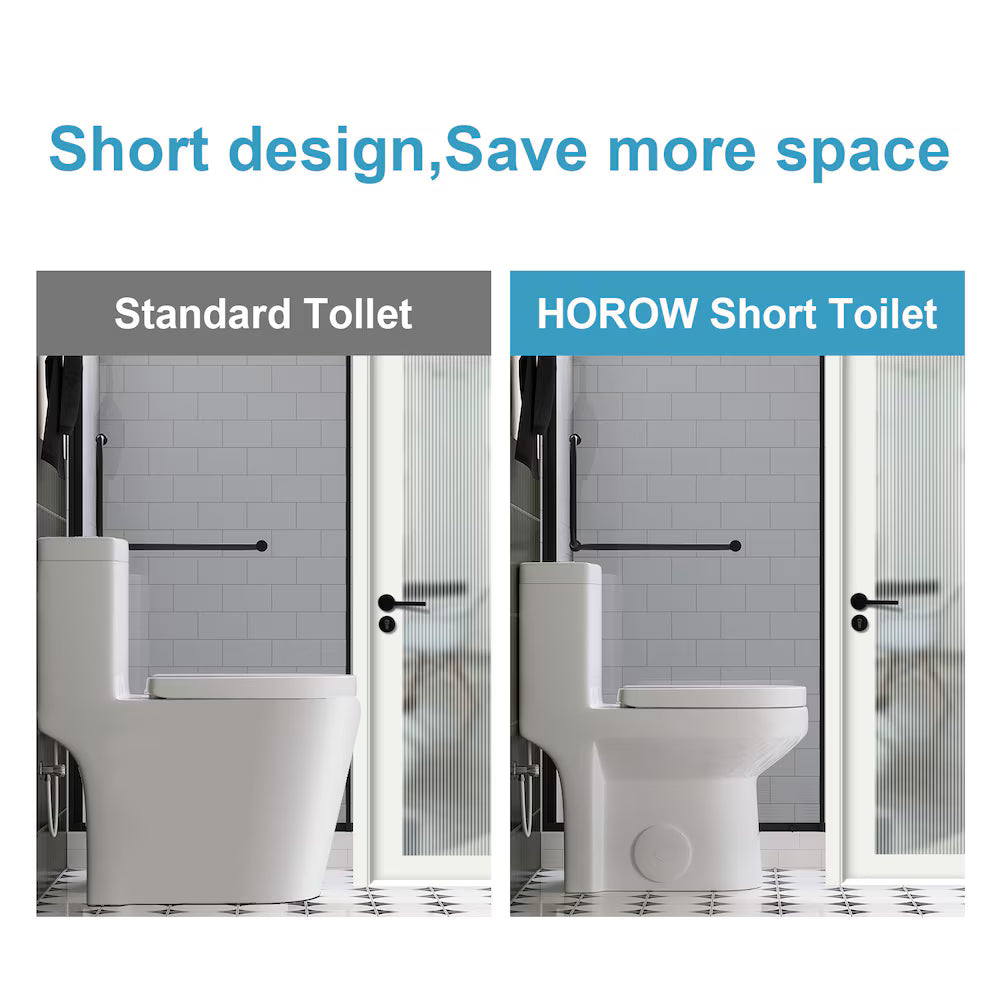 HOROW 1-Piece 4.0/6.0 LPF Dual Flush Round Compact Toilet in White with UF Soft Close Seat Included