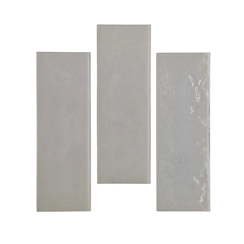 4x12-inch LuxySplash Soft Grayish Textured Glass Wall Tile - 1sq. ft. (3pcs)