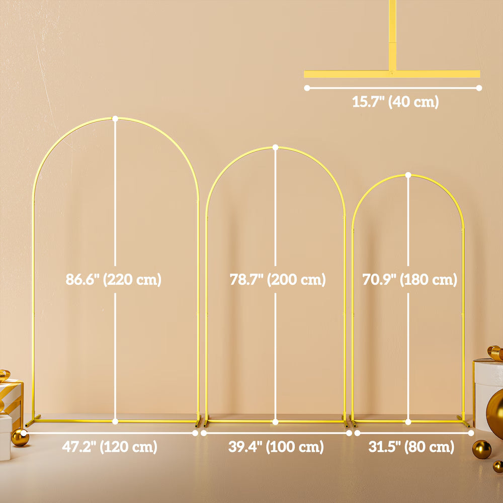 Outsunny 7/6.5/6 ft Gold Wedding Arch Set Backdrop Stand for Party