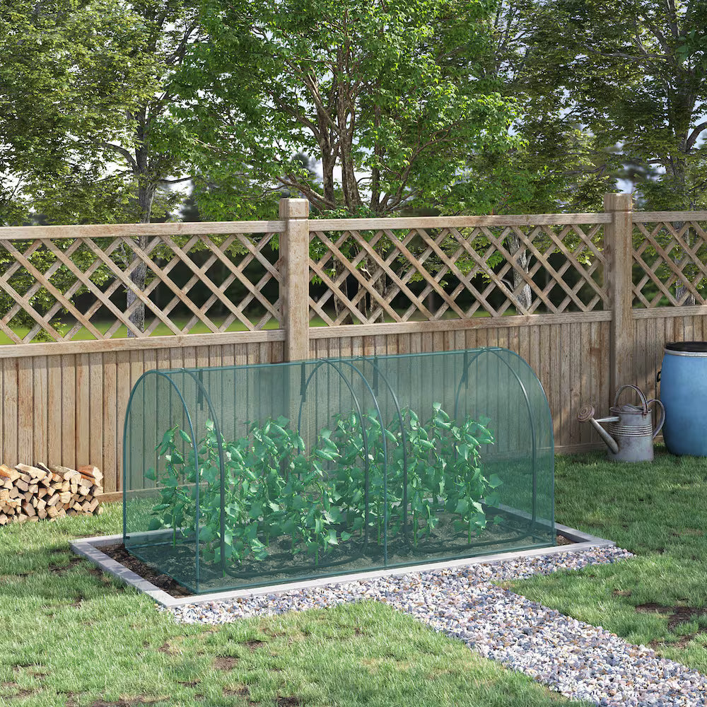Outsunny 8 x 3 ft Crop Cage Plant Protection Tent with Zippered Doors