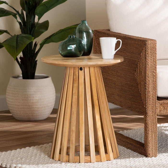 bali & pari Caribic Acacia Wood End Table in Natural Brown