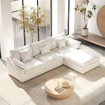 121 in. Square Arm 3-Piece Linen Modular Sectional Sofa Cloud Couch in White
