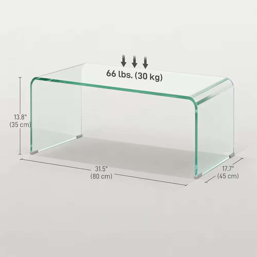 HOMCOM Clear Tempered Glass Centre Table for Living Room