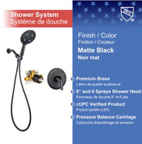 RAINLEX 6: Matte Black Single-Handle 6-Spray Shower Faucet with Handheld