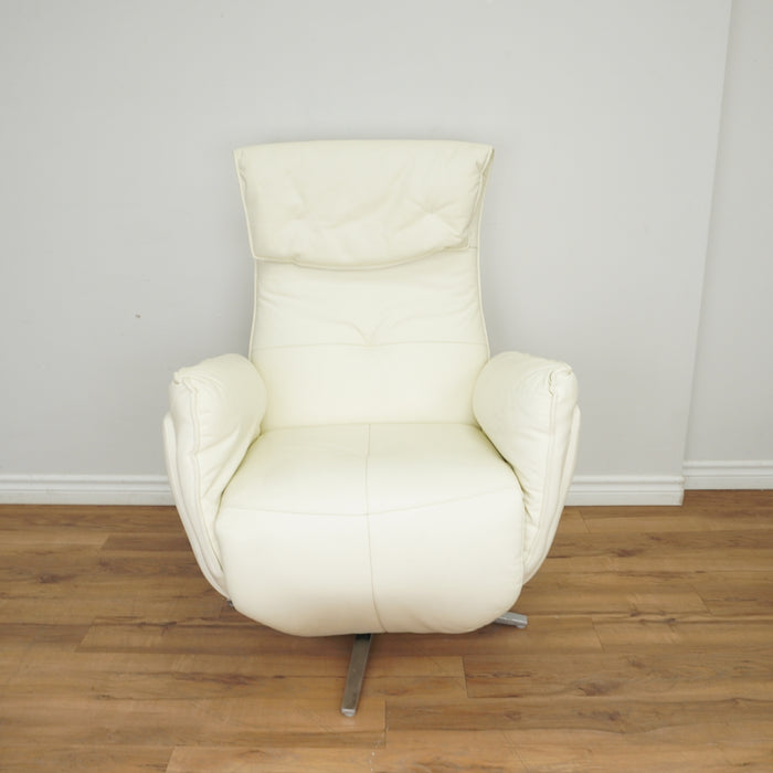 Okin Leather Recliner in Beige w/ Motor