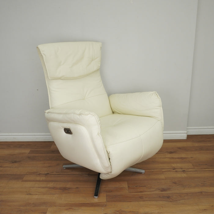 Okin Leather Recliner in Beige w/ Motor